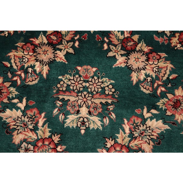 Shabby Chic Shabby Chic 1990's Floral Pak-Persian Green/Ivory Wool Rug - 6'1'' X 9'2'' For Sale - Image 3 of 9