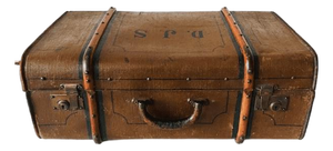 Antique Canvas Trunk with Wooden Bumpers, 1900s