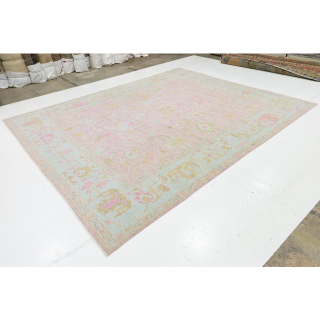 Pink Contemporary Oushak Style Wool Rug Handmade With Floral Design For Sale - Image 4 of 11
