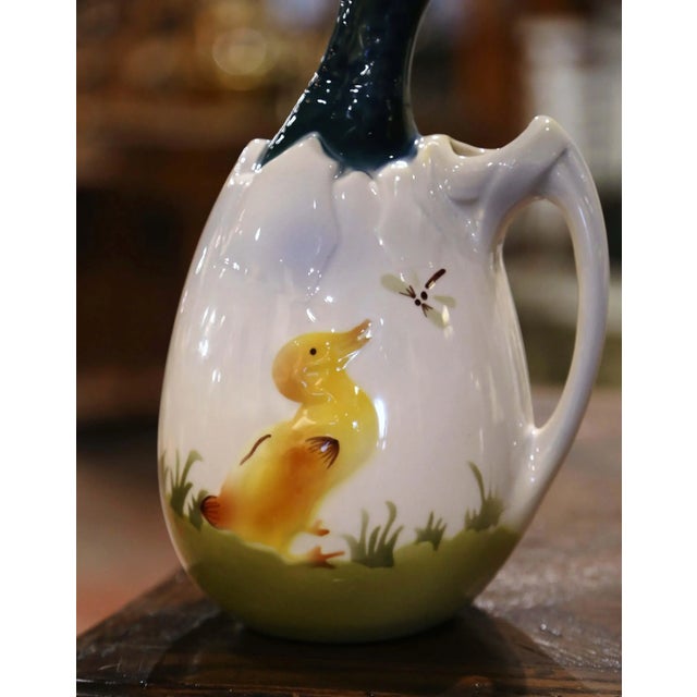 19th Century French Saint-Clément Majolica Duck Pitcher For Sale - Image 4 of 13