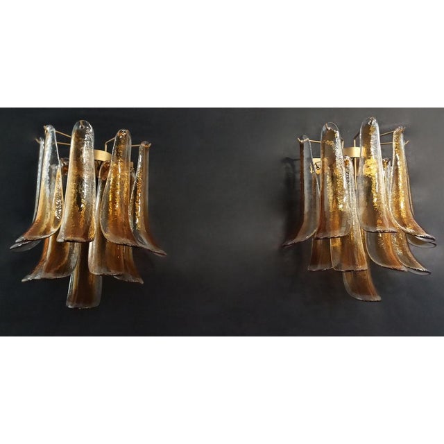 Vintage Italian Murano Wall Lights Amber Glass Petals, 1970s, Set of 2 For Sale - Image 18 of 18