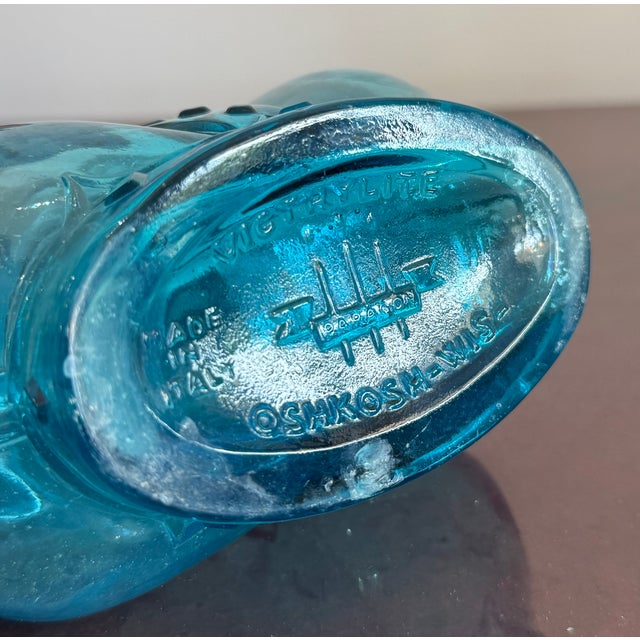 Aqua Vintage Blue Crown Glass Bottle For Sale - Image 8 of 8