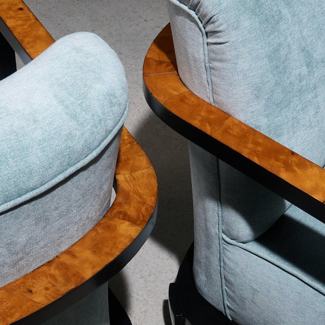 Art Deco Lounge Chairs with Burlwood and Ebonized Frames, Italy, Set of 2 For Sale - Image 5 of 10