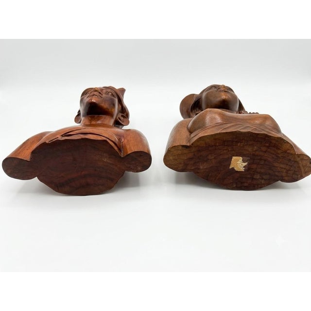 Mid 20th Century Vintage Hand-Carved Balinese Hardwood Busts Pair For Sale - Image 5 of 7