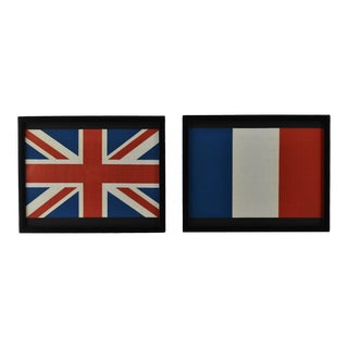 Pair of Framed Flags British, England, Uk & a Usa For Sale