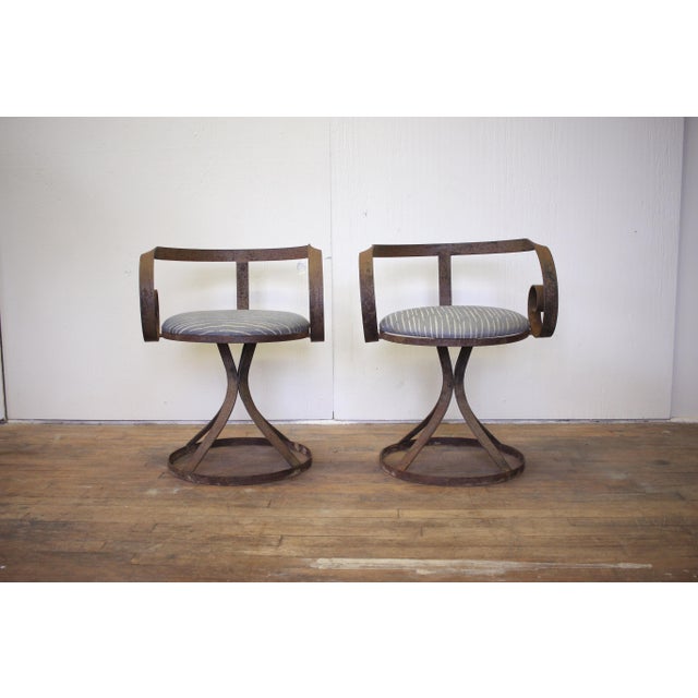 George Mulhauser Sultana Style Outdoor Iron Swivel Armchairs A Pair Chairish