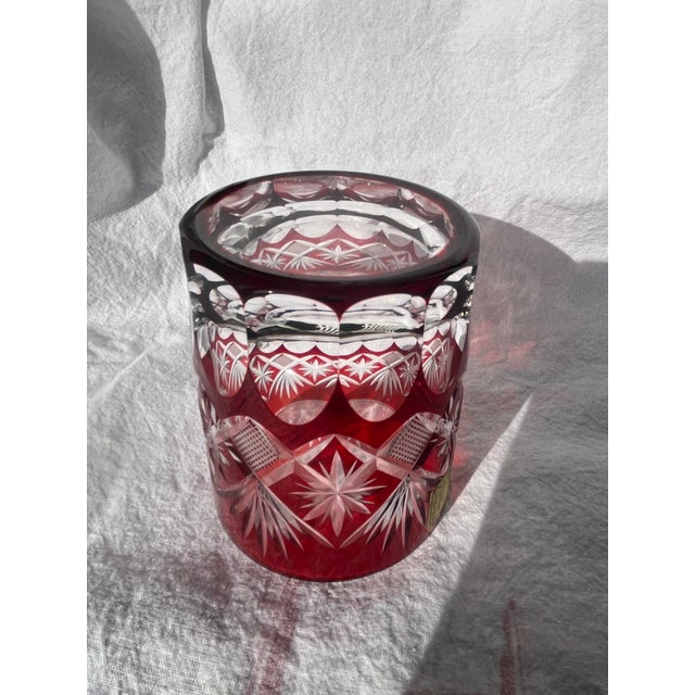 Late 20th Century Red Edo Kiriko Lowball Whiskey Glass For Sale - Image 4 of 8