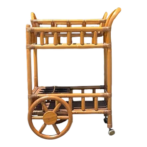 Mid 20th Century Vintage Coastal Rattan Bar Cart