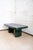 Green Lacquered Console with Leather Top And Brass Details – 1970s Glossy green lacquered structure with a grey leather...