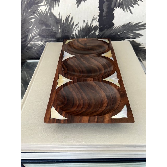 1960s Danish Modern Divided Tray in Rosewood With Mother of Pearl Inlays, C. 1960's For Sale - Image 5 of 11
