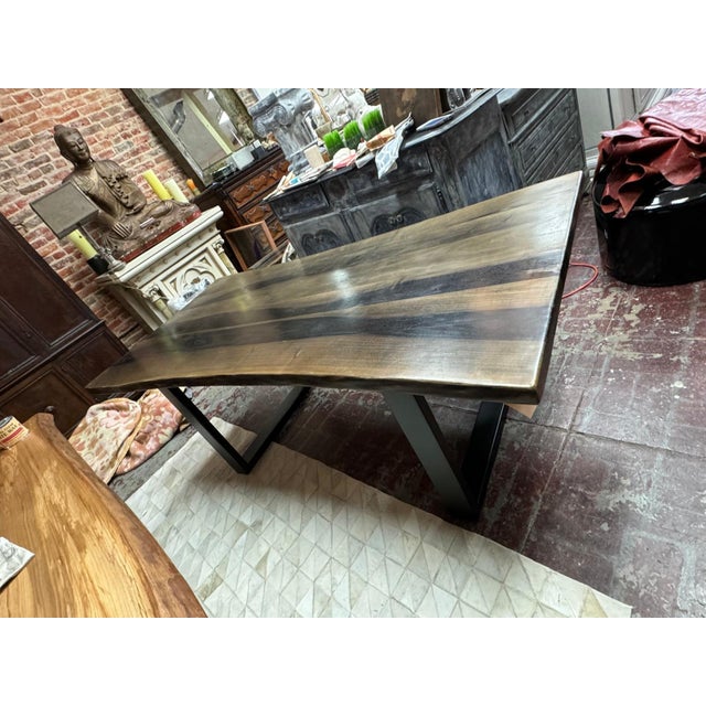 Rustic Live Edge Dining Table – Modern Design, Grey Brown Patina For Sale - Image 10 of 11