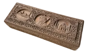 Antique Early 20th Century India Sandalwood Taj Mahal Carved Box With Lock