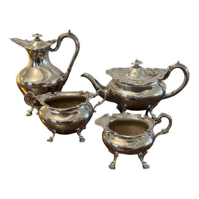 Antique Edwardian Silver Plated Tea Set, 1900s, Set of 4 For Sale
