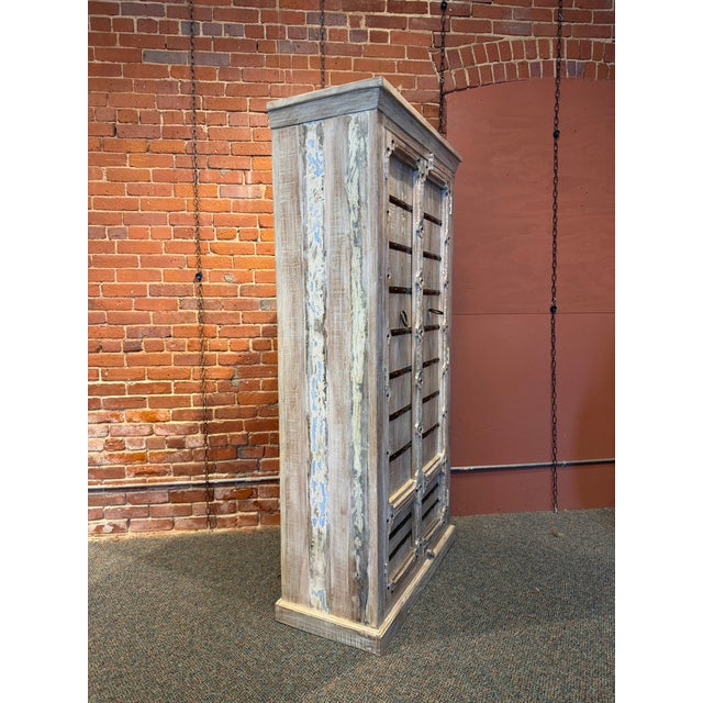 Rustic Rustic Distressed Indian-Style Wooden Armoire / Bookcase For Sale - Image 3 of 5
