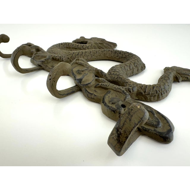 Chinoiserie Vintage Cast Iron Dragon Wall Hook Rack With Four Hooks For Sale - Image 3 of 7