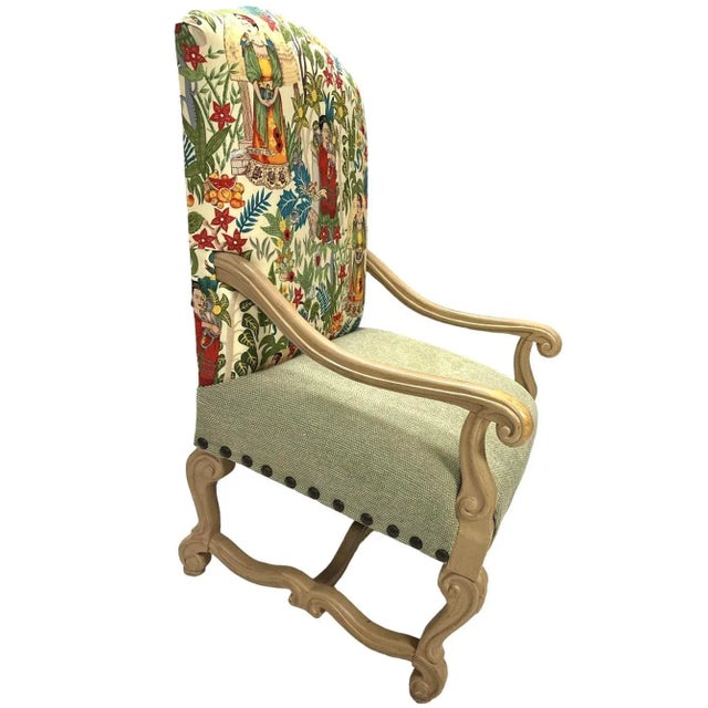 Vintage Hacienda Chair With New Frida’s Garden Fabric Upholstery in Springtime Colors For Sale In Saint Louis - Image 6 of 7