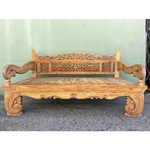 Beautiful hand carved Javanese teak Twin size daybed. For use indoors or exterior use. Mattress or cushion size is 40.5" x...