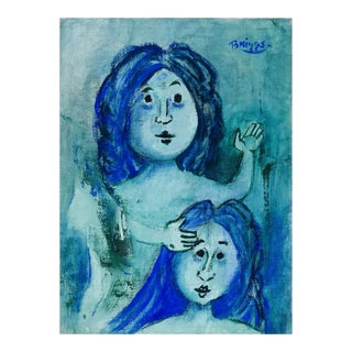 Vintage Judson Reynolds Briggs Two Women in Blue Painting For Sale