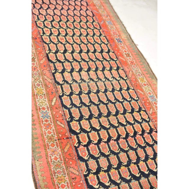 Antique Persian Malayer Olive, Moss Green, Charcoal & Tangerine Runner Rug , 3.7 x 14.9 For Sale - Image 10 of 11
