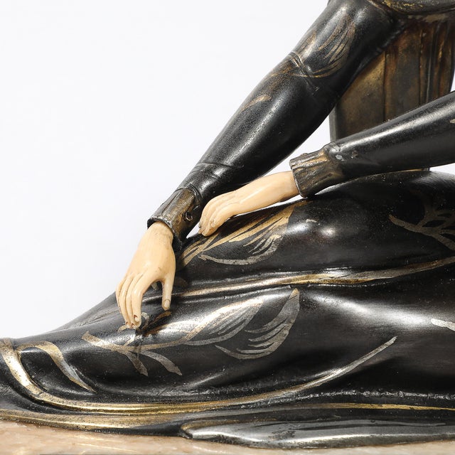 Art Deco Emoy Mantelpiece Clock With Seated Flapper in the Manner of Chiparus For Sale In New York - Image 6 of 17