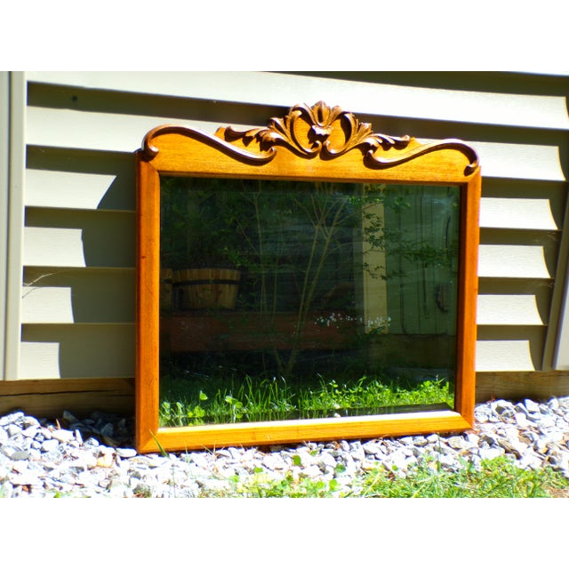 Antique Carved Solid Oak Framed Beveled Mirror For Sale - Image 9 of 14