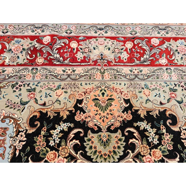Vintage Persian Tabriz Rug, Hand-Knotted Wool & Silk, Floral Garden Pattern, Black & Red, 8x10 For Sale - Image 18 of 18