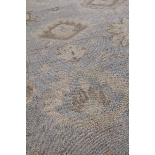 Traditional Oushak Hand-Knotted WoolLight Blue Rug - 9'x12' For Sale - Image 3 of 8