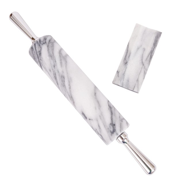 Contemporary Marble Rolling Pin with Aluminum Handle White For Sale - Image 3 of 4