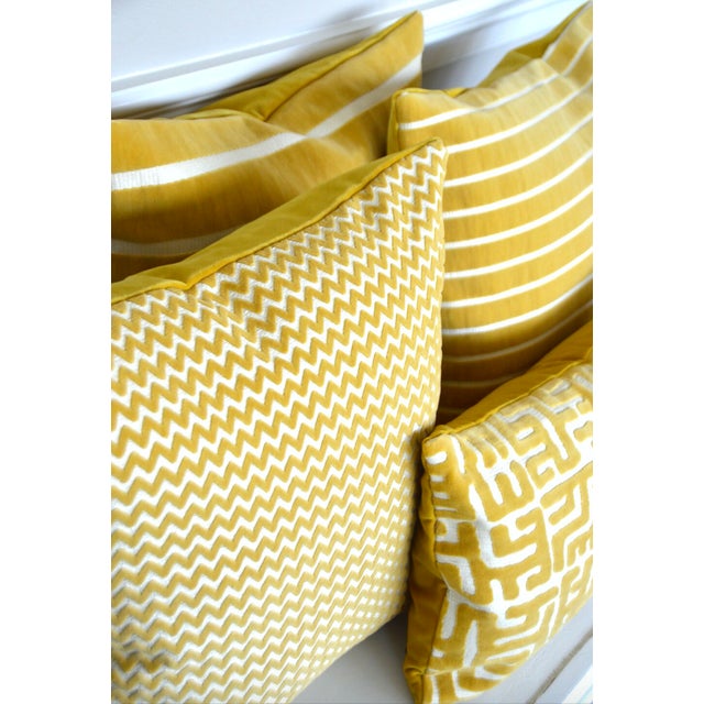 2020s FirmaMenta Ochre Chevron Raffia Style Cotton Velvet Square Pillow For Sale - Image 5 of 6