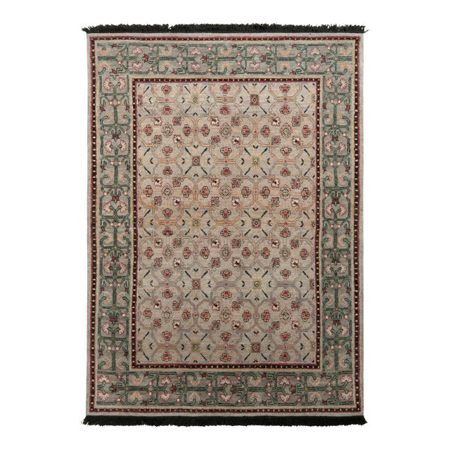 Rug & Kilim Classic Style Rug, Green Trellis Floral Pattern, 3x8 For Sale