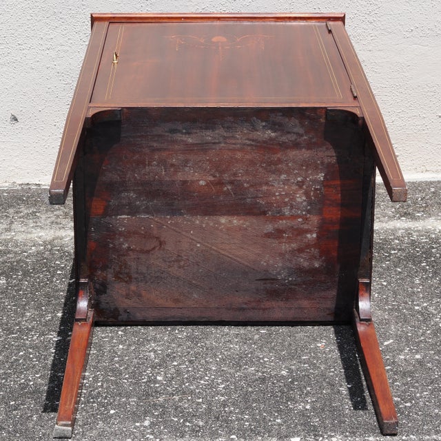 Mid 19th Century Edwardian Mahogany Veneer Sheet Music Cabinet With Decorative Marquetry Inlay For Sale - Image 11 of 11