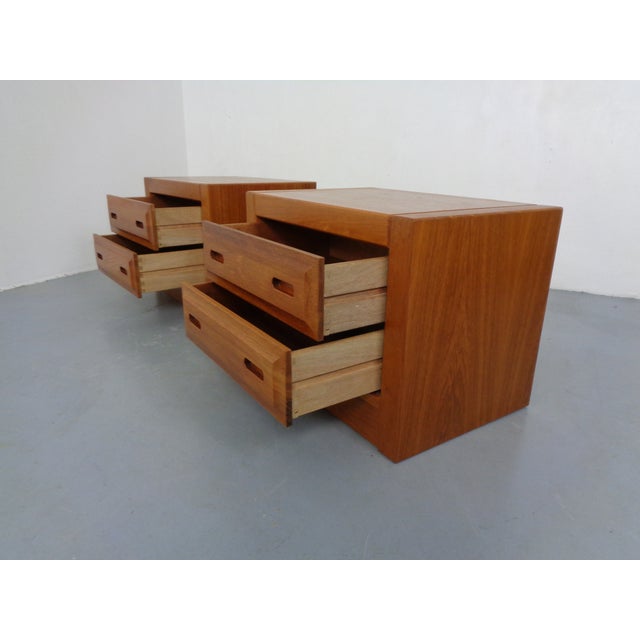 Wood Teak Nightstands Wit Drawers, Denmark, 1960s, Set of 2, Set of 2 For Sale - Image 7 of 18