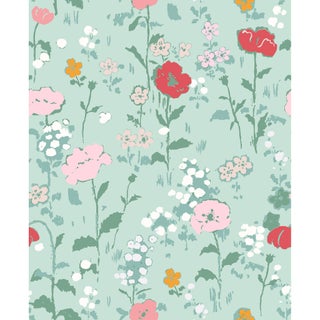 Poppies (var. 2) Wallpaper by Paule Marrot in Pale Mint For Sale