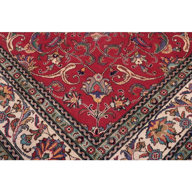Shabby Chic Vintage Retro Tabriz Red/Beige Wool Rug - 10'1'' X 13'1'' For Sale - Image 3 of 10