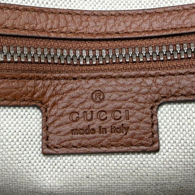 Gucci Denim Gg Supreme Canvas and Brown Leather Duffle Bag, Spring/Summer 2022. For Sale - Image 13 of 13