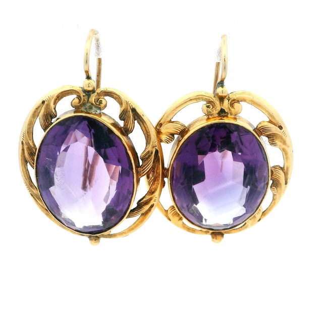 Late 19th Century Victorian 18k Gold 20 Carat Amethyst Drop Earrings, Pair For Sale - Image 12 of 15