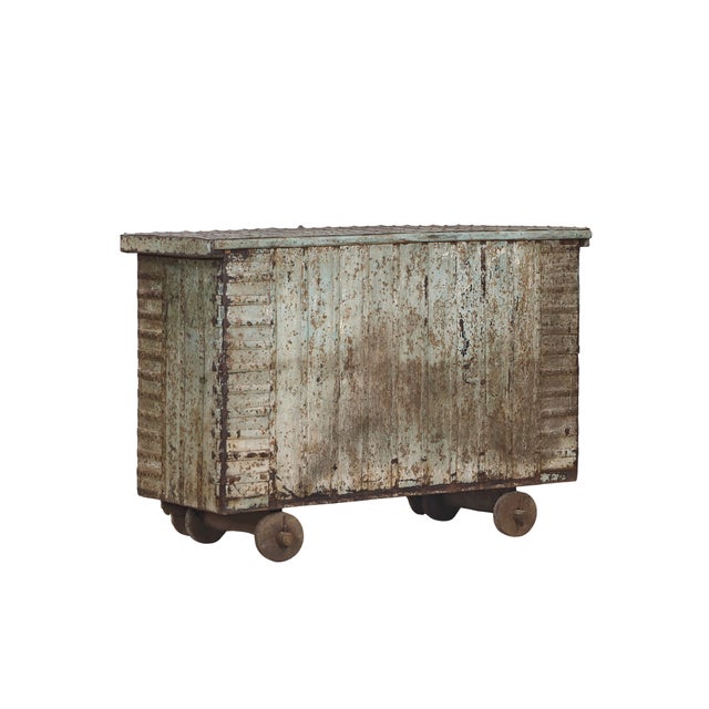 Brown Antique Indian Painted Teakwood and Brass Pitara Chest Console For Sale - Image 8 of 8