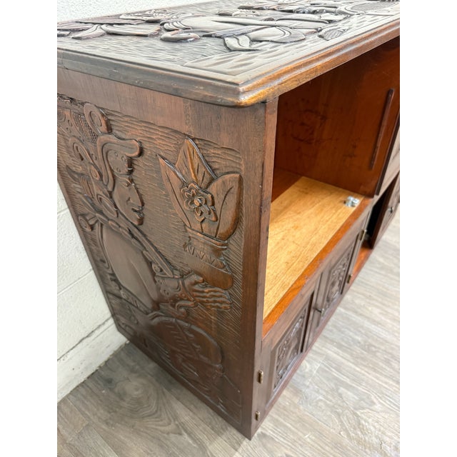 Brown Vintage Hand Carved Solid Wood Mexican Colonial Server Credenza For Sale - Image 8 of 18