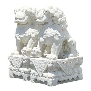 Vintage Boho Carved Stone Foo Dogs - A Pair For Sale