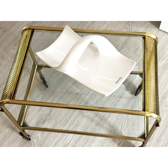 Metal Mid-Century Brass & Glass Bar Cart with Perforated Gallery, 1960s For Sale - Image 7 of 16