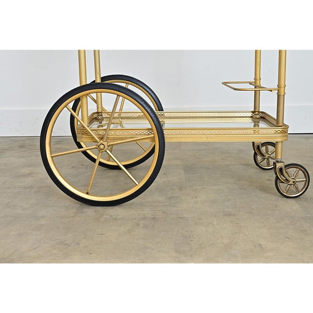 Brass French Vintage Brass & Glass Trolley Serving Cart For Sale - Image 8 of 11