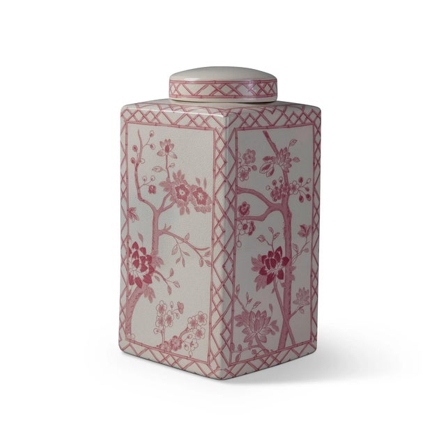 Jardin Blush Chinoiserie Tea Caddy Jar, Medium For Sale In Chicago - Image 6 of 6