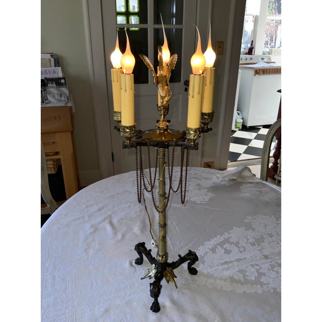 19th Century Barbedienne Foundry Attributed France Patinated & Gilt Bronze Candelabra Lamp For Sale - Image 12 of 12