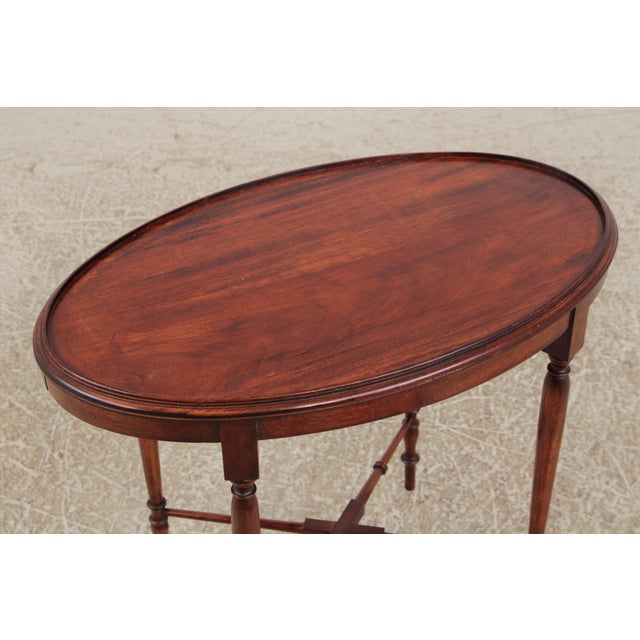 English Edwardian Inlaid Mahogany Oval Tray Table For Sale - Image 10 of 15