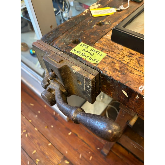 Wood Antique Hammacher Schlemmer Rock Maple Workbench Table For Sale - Image 7 of 12