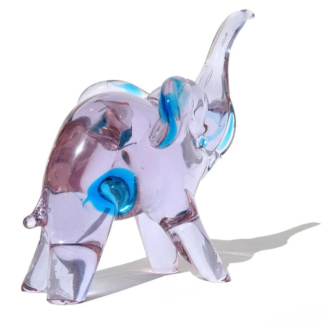 Late 20th Century Murano Cenedese Vintage Sommerso Alexandrite Purple Blue Accents Italian Art Glass Elephant Figurine For Sale - Image 5 of 8