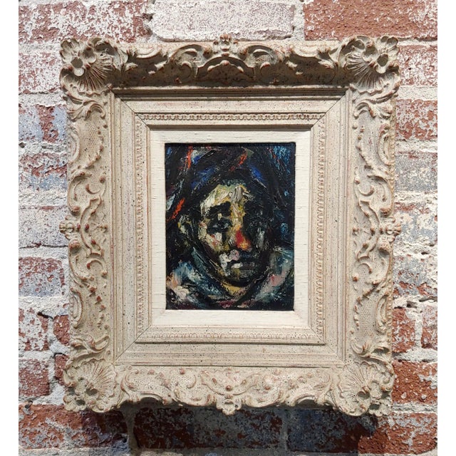 Wood Francis Kelly Portrait of Harlequin - 1960s Expressionist Oil Painting For Sale - Image 7 of 7