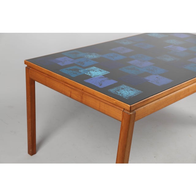 Blue Enamel on copper and teak coffee table by P. Torneman(Algot Törneman). Teak underframe manufactured by Saffle...