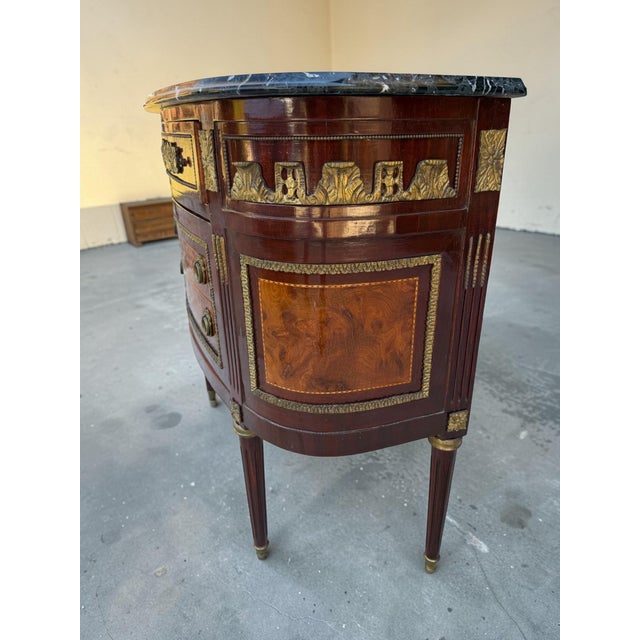 Vintage French Ormolu Louis XVI Wood Commode Chest Marble Top For Sale In Columbus - Image 6 of 12