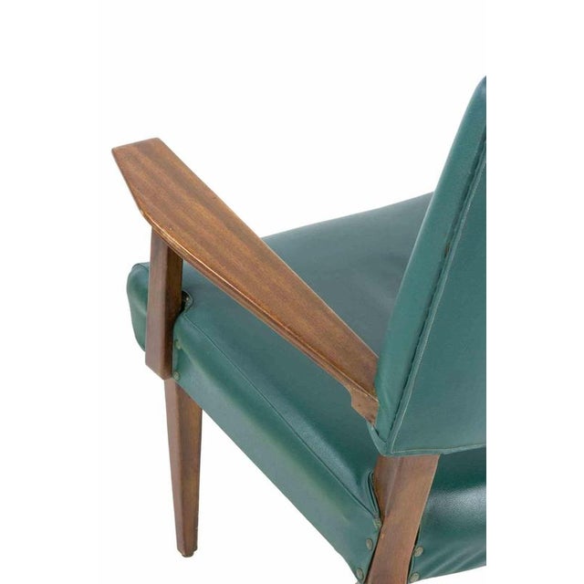 Vintage Italian Armchair and Chairs in Wood and Faux Leather, 1950s, Set of 3 For Sale - Image 6 of 9